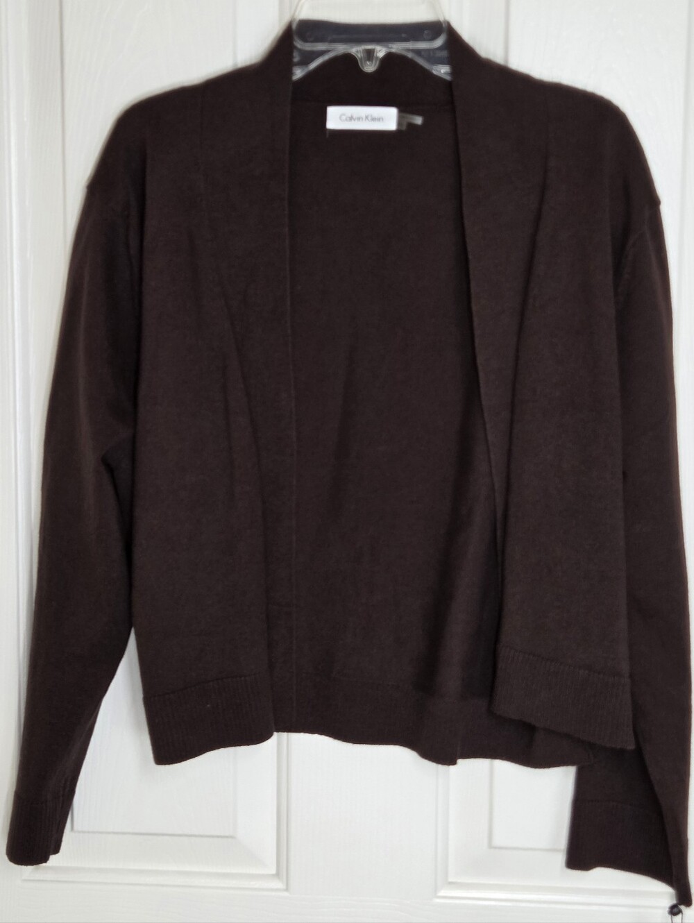 Calvin Klein Women's Dark Brown Open-Front Cardigan, Cropped Short Bolero Style - Picture 4 of 11